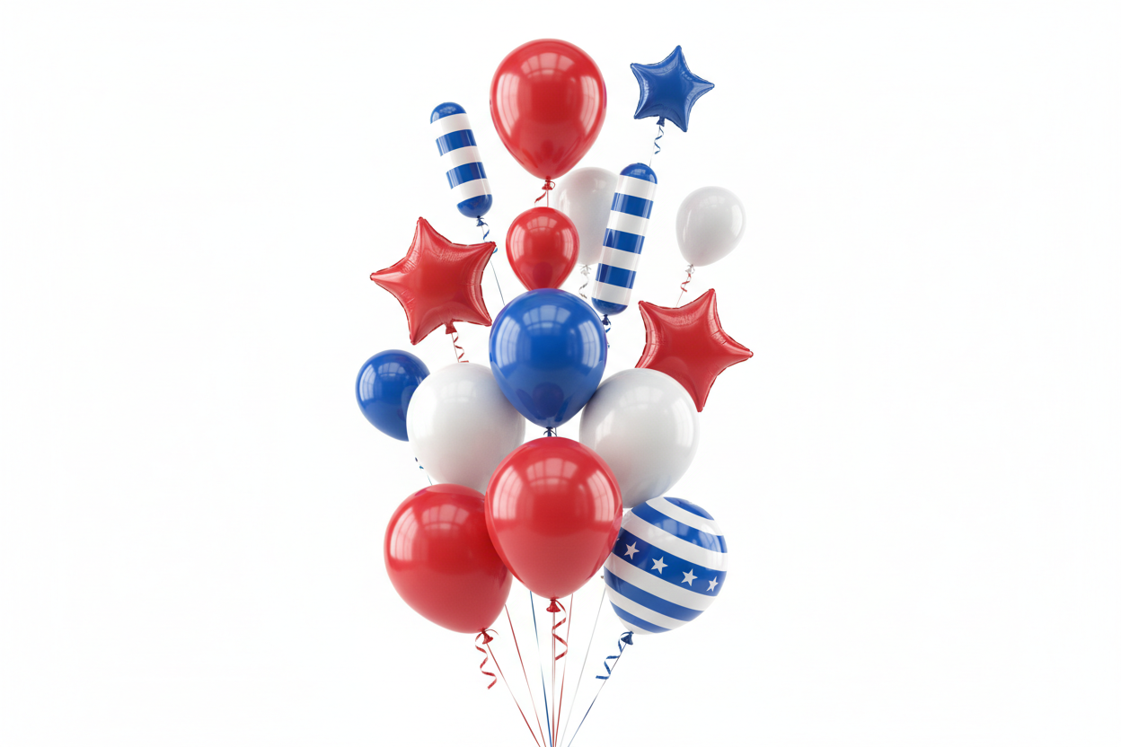 red whit and blue balloons over white background